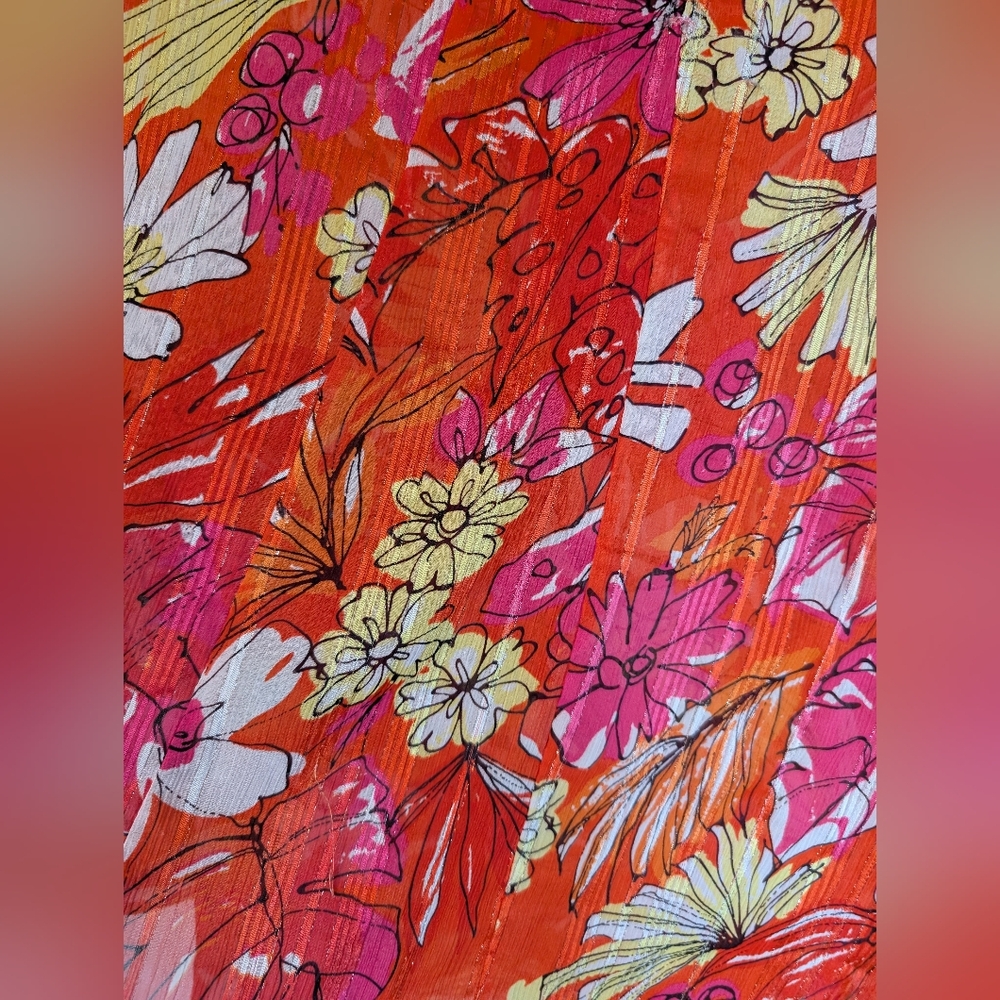 Sara Michelle Top Sz. Large Bright Orange Floral - Picture 13 of 16